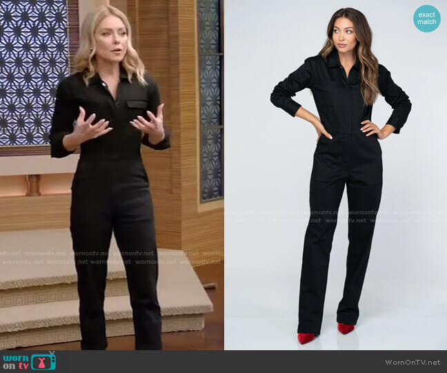 Rivet Utility Bigwig Jumpsuit in Black worn by Kelly Ripa on Live with Kelly and Mark