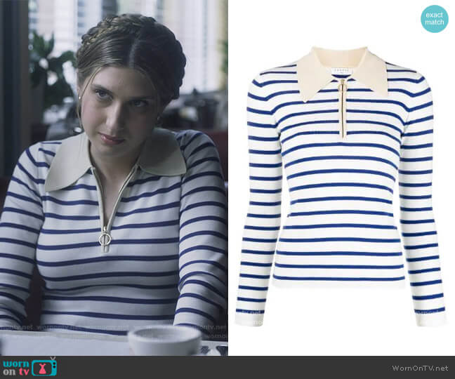 Sandro Striped Polo Long Sleeve Top worn by Nomi Segal (Emily Arlook) on Grown-ish