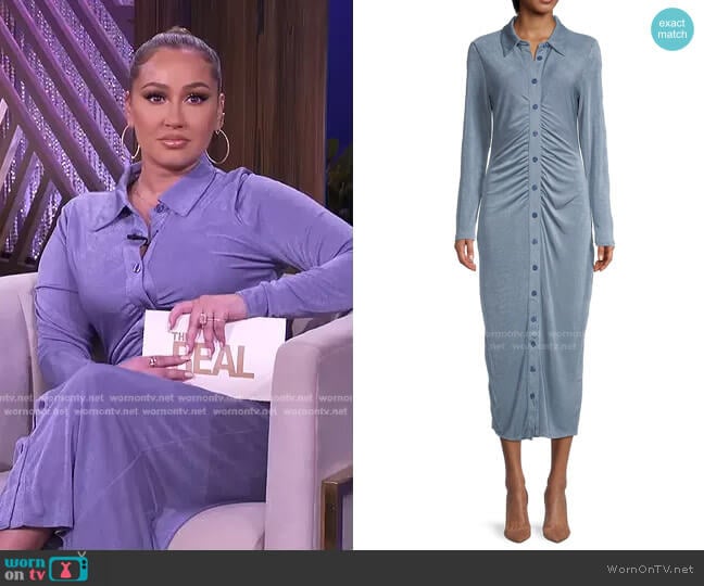 Bebe Shirred Polo Midi Dress worn by Adrienne Houghton on The Real