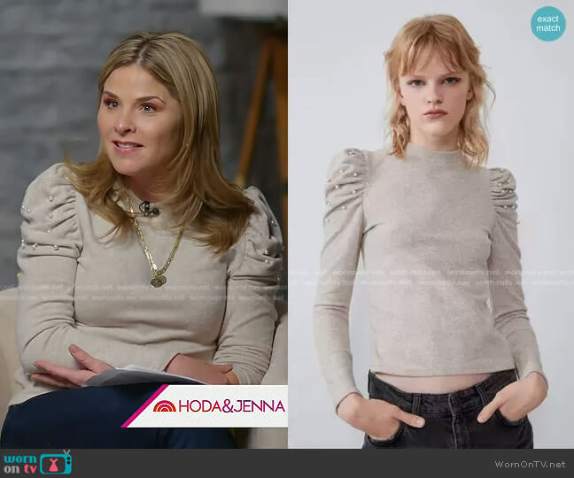 Zara Soft Feel Balloon Shoulder Sweatshirt worn by Jenna Bush Hager on Today