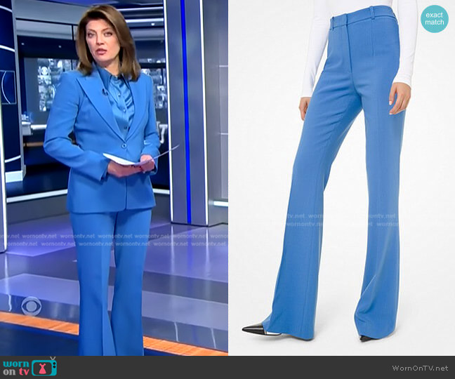 Michael Kors Stretch Pebble Crepe Trousers worn by Norah O'Donnell on CBS Evening News