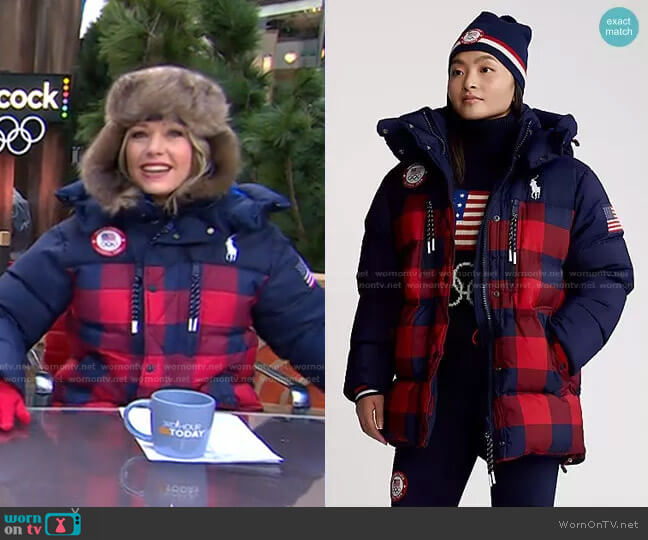 Ralph Lauren Team USA Closing Ceremony Down Jacket worn by Dylan Dreyer on Today