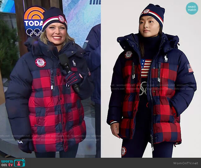 Ralph Lauren Team USA Closing Ceremony Down Jacket worn by Dylan Dreyer on Today
