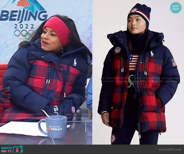 Ralph Lauren Team USA Closing Ceremony Down Jacket worn by Sheinelle Jones on Today