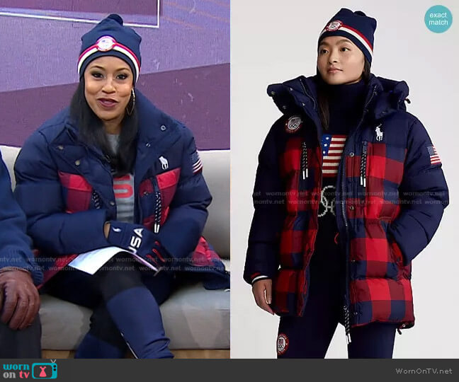 Ralph Lauren Team USA Closing Ceremony Down Jacket worn by Sheinelle Jones on Today