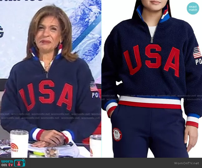 Ralph Lauren Team USA Fleece Quarter Zip Sweatshirt worn by Hoda Kotb on Today