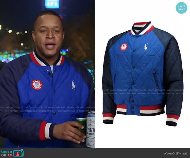 Ralph Lauren Team USA Reversible Raglan Varsity Full-Snap Jacket worn by Craig Melvin on Today