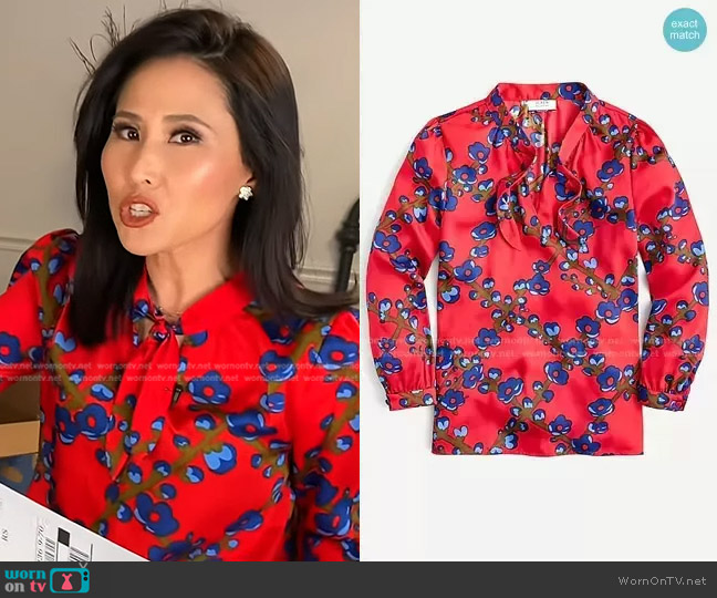 J. Crew Tie-Neck Top in Lattice Floral worn by Vicky Nguyen on Today