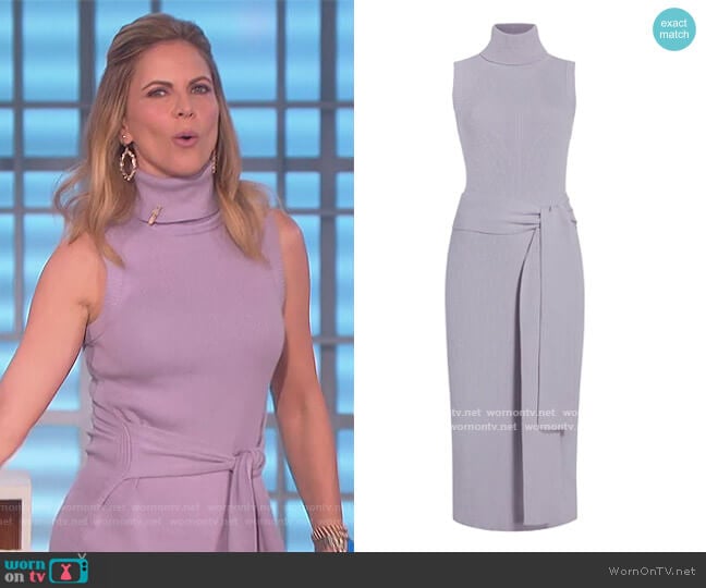 Toccin Knit Tie-Front Turtleneck Dress in Lavender worn by Natalie Morales on The Talk
