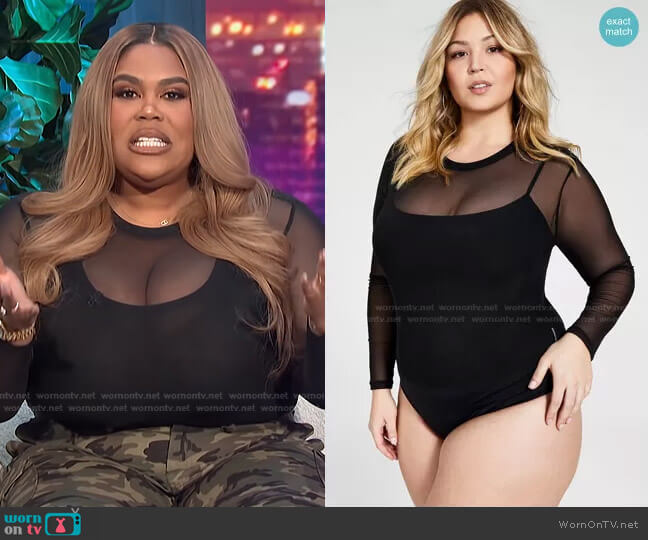 Nina Parker Trendy Plus Size Mesh Bodysuit worn by Nina Parker on E! News