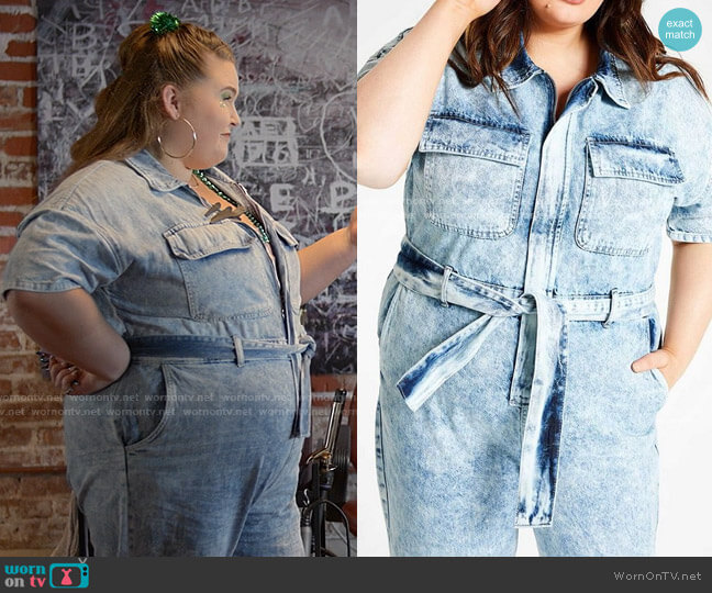 Urban Bliss Curves Pale Blue Denim Acid Wash Jumpsuit from New Look worn by Felicia O'Brien (Lily Mae Harrington) on Single Drunk Female