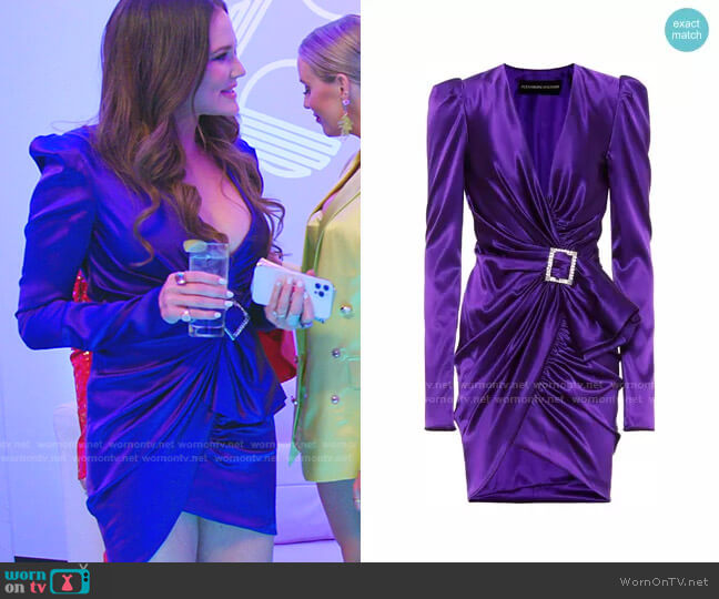 Alexandre Vauthier V-Neck Crystal Buckle Silk Blend Mini Dress worn by Meredith Marks on The Real Housewives of Salt Lake City