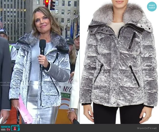Andrew Marc Vara Velvet Down Coat worn by Savannah Guthrie on Today