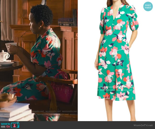 Vince Floral Pebble Crepe Midi Dress
