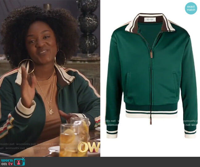 Wales Bonner Striped Embroidered Sports Jacket worn by Bridgette Pierce (Yaani King Mondschein) on The Kings of Napa