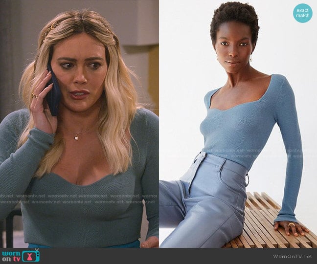 Wilfred Tuscany Sweater in Soft Iris worn by Sophie (Hilary Duff) on How I Met Your Father