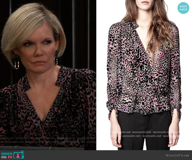 Zadig and Voltaire Tori Velour Animal-Print Top worn by Ava Jerome (Maura West) on General Hospital