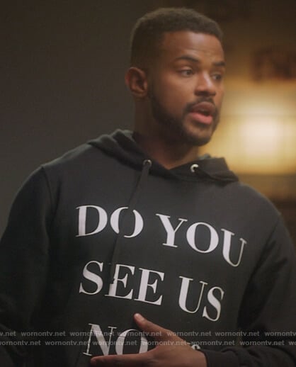 Aaron’s black do you see us hoodie on Grown-ish