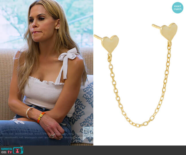 Adinas Jewels Engraved Double Heart Chain Stud Earring worn by Jackie Goldschneider on The Real Housewives of New Jersey