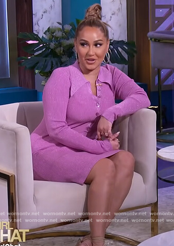 Adrienne’s pink ribbed polo dress on The Real
