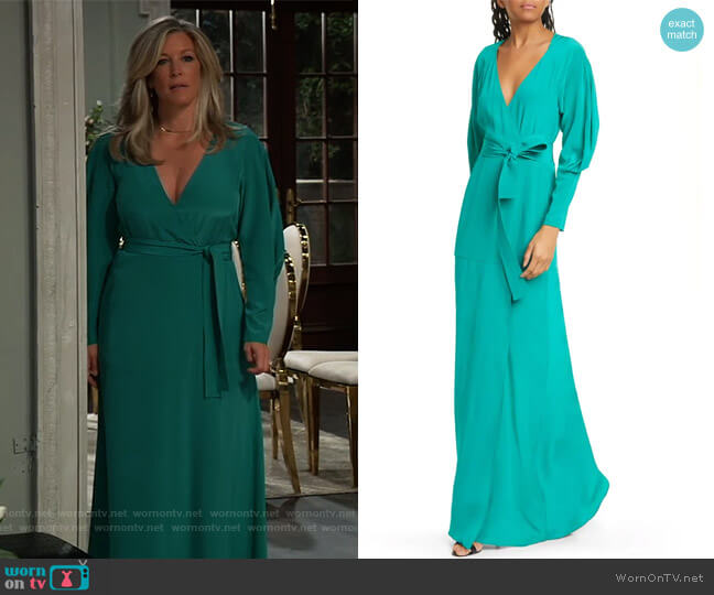 A.L.C. Nakia Silk Wrap Maxi Dress worn by Carly Spencer (Laura Wright) on General Hospital