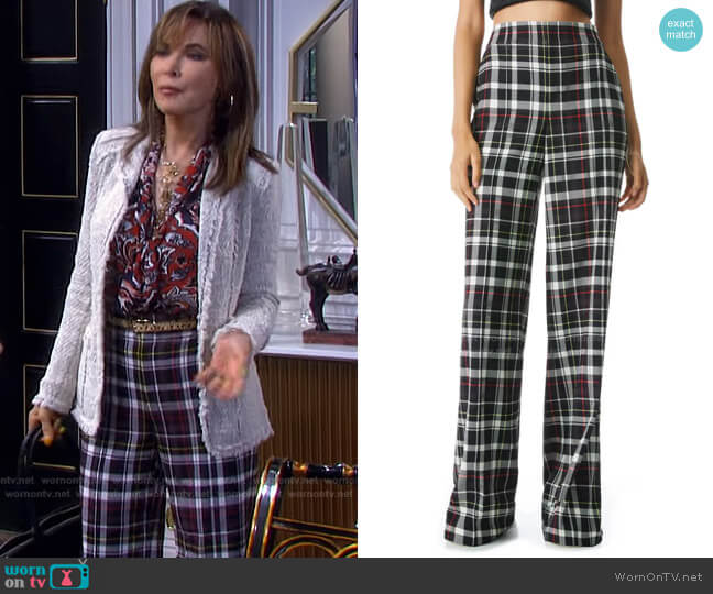 Alice + Olivia Dylan Plaid Wide Leg Pants worn by Kate Roberts (Lauren Koslow) on Days of our Lives