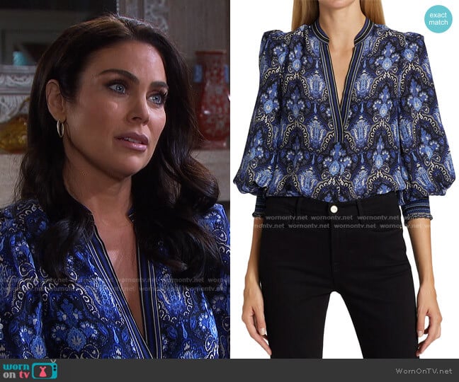 Alice + Olivia Sheila Silk Blouson-Sleeve Blouse in Urban Medallion worn by Chloe Lane (Nadia Bjorlin) on Days of our Lives