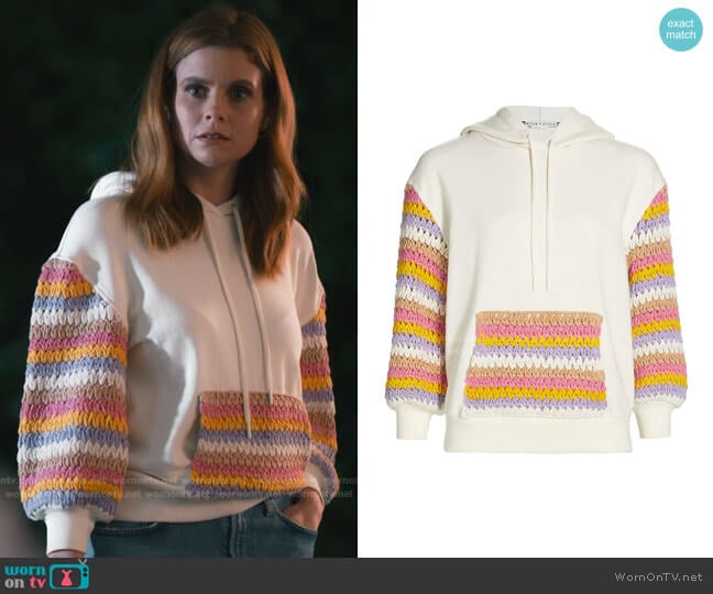 Alice + Olivia Nisa Crochet Combo Hoodie worn by Maddie Townsend (JoAnna Garcia Swisher) on Sweet Magnolias