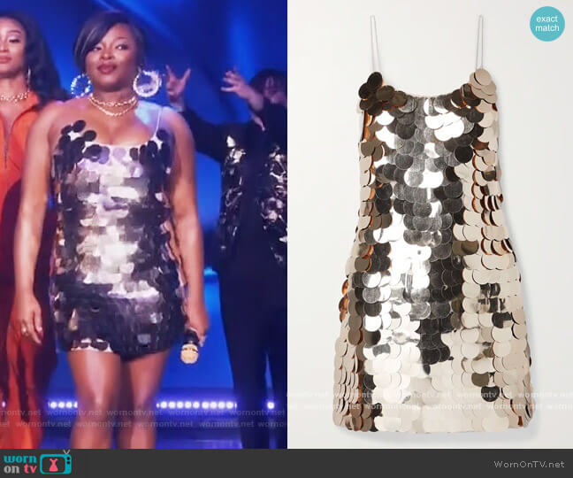 Alice + Olivia Contessa paillette-embellished crepe de chine mini dress worn by Jill (Naturi Naughton) on Queens