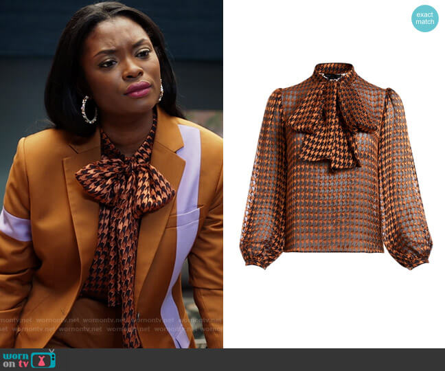 Alice + Olivia Lolita Houndstooth Blouse worn by August King (Ebonee Noel) on The Kings of Napa