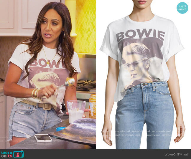 Alice + Olivia Shira Roll-Sleeve Graphic Tee worn by Melissa Gorga on The Real Housewives of New Jersey