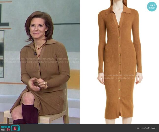 Alice + Olivia Alcina Long Sleeve Button-Up Rib Knit Midi Dress