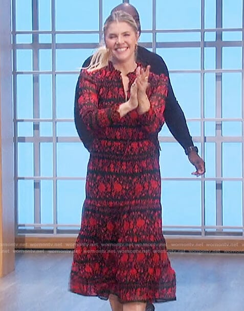 Amanda’s black floral print dress on The Talk