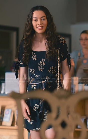 Annie’s black floral smocked mini dress on Sweet Magnolias