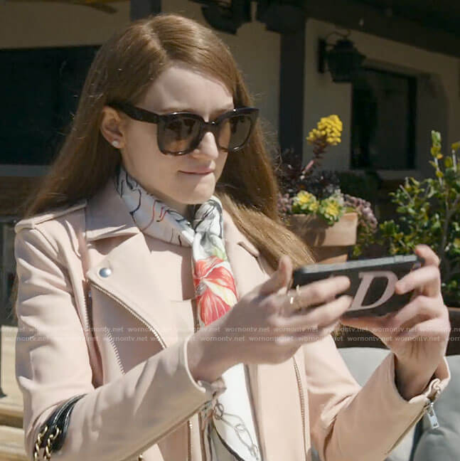 Anna’s blush pink leather jacket on Inventing Anna