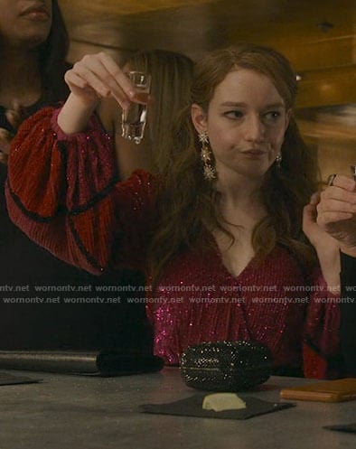 Anna’s pink embellished wrap dress on Inventing Anna