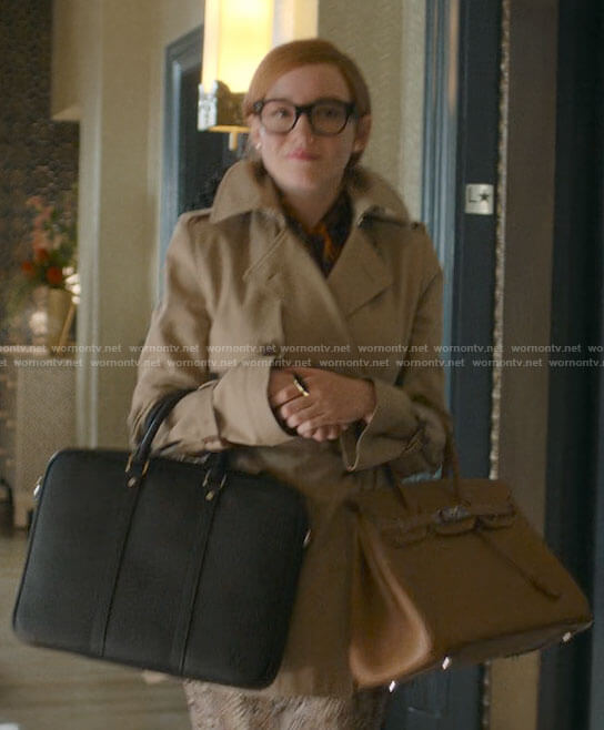 Anna’s short pleated trench coat on Inventing Anna