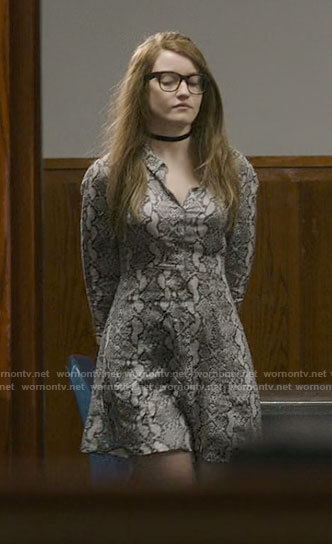 Anna’s snake print courtroom dress on Inventing Anna