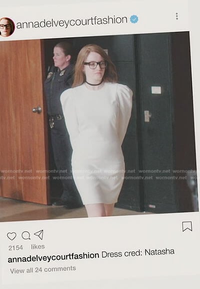 Anna’s white puff sleeve court dress on Inventing Anna