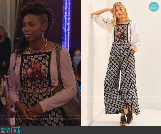 Anthropologie Embroidered Wide-Leg Jumpsuit worn by Denise (Sasheer Zamata) on Home Economics