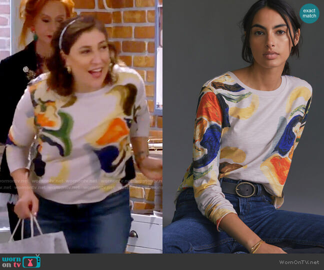Maeve Long-Sleeved Tee in Neutral Motif worn by Kat Silver (Mayim Bialik) on Call Me Kat