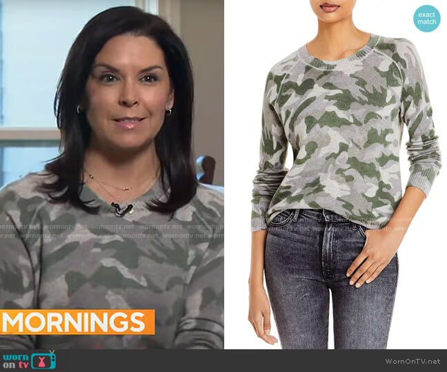 Aqua Camo Crewneck Cashmere Sweater worn by Meg Oliver on CBS Mornings