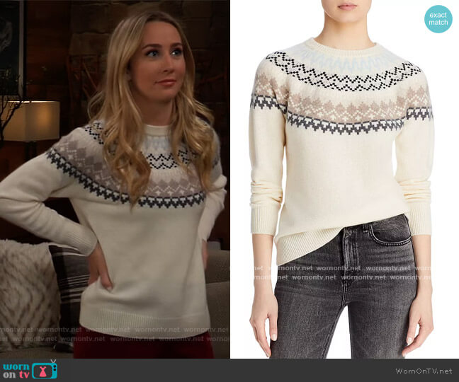 Aqua Cashmere Fair Isle Sweater worn by Josslyn Jacks (Eden McCoy) on General Hospital