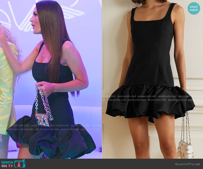 Area Ruffled Satin Trim Woven Mini Dress worn by Lisa Barlow on The Real Housewives of Salt Lake City
