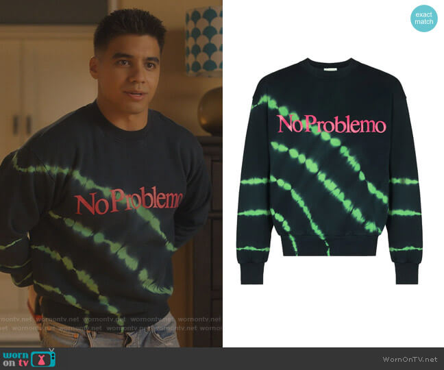 Aries Slogan-print Tie-dye Sweatshirt worn by Vivek Shah (Jordan Buhat) on Grown-ish
