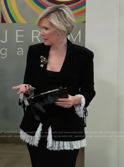 Ava’s black lace trim blazer on General Hospital