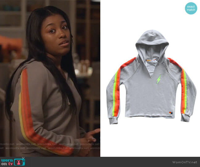 Aviator Nation Rainbow Stripe Pullover Hoodie worn by Jojo (Precious Way) on Queens