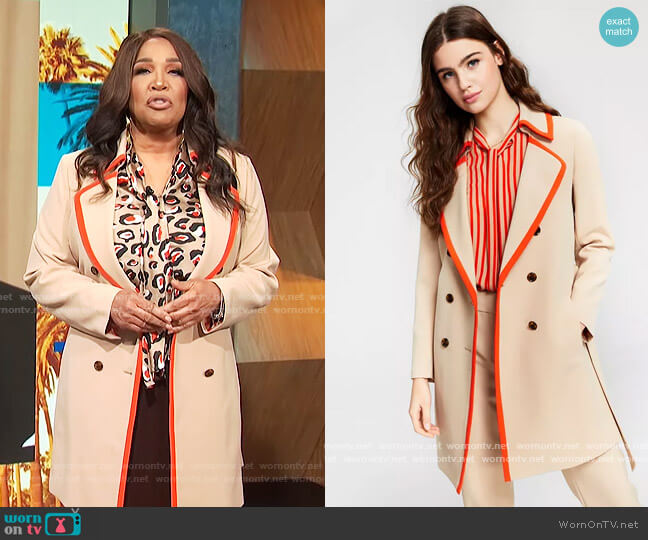 Bar III Contrast-Trim Trench Coat worn by Kym Whitley on E! News
