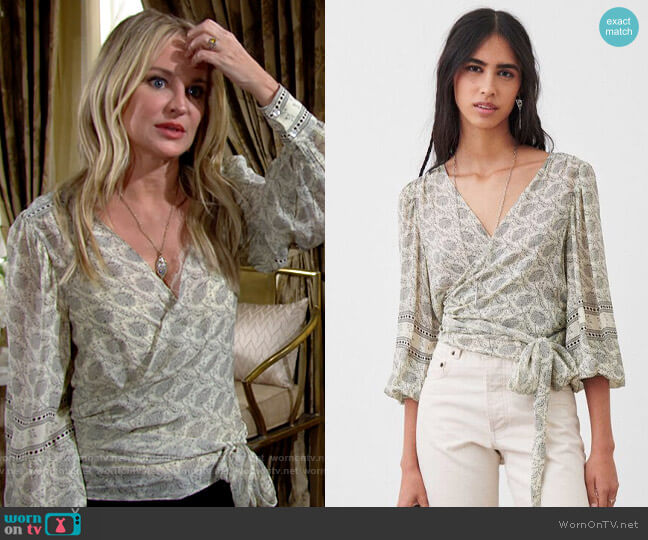 ba&sh Balzac Top in Ecru worn by Sharon Newman (Sharon Case) on The Young and the Restless