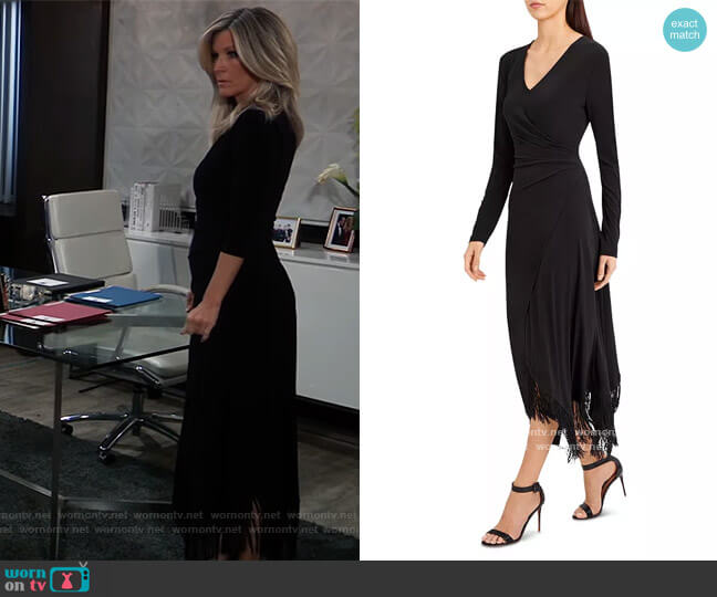 BCBGMAXAZRIA Cocktail Wrap Style Fringed Hem Dress worn by Carly Spencer (Laura Wright) on General Hospital